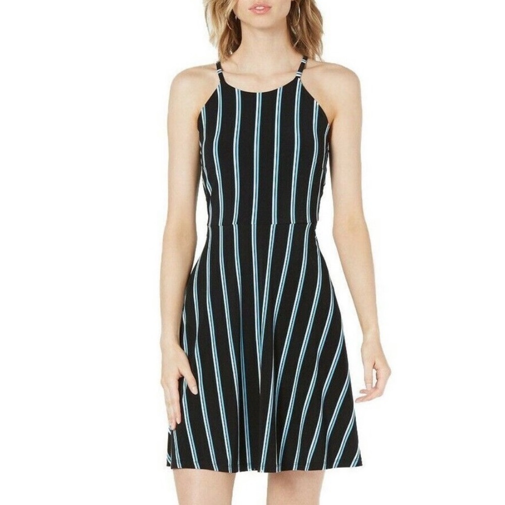 Nordstrom Bar III Black Striped Skater Dress